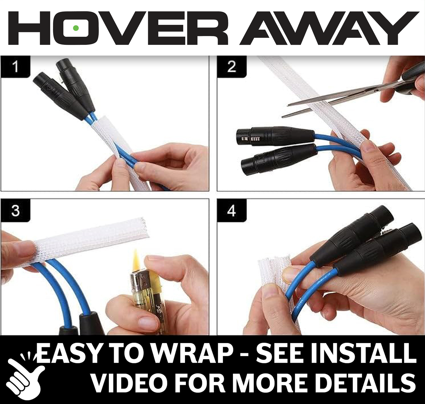 White Braided Cable Wrap Sleeve Protector - Self-Wrapping, Split Wire Loom for Charging Cables