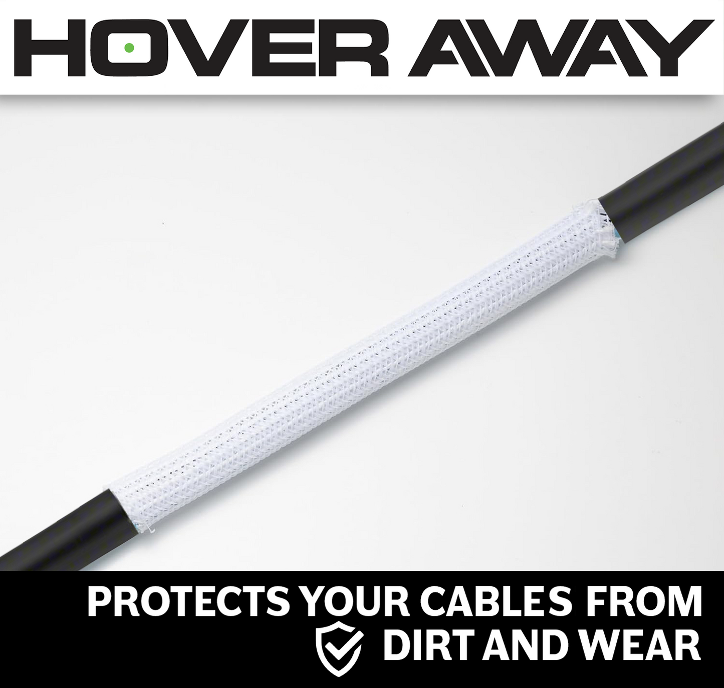 White Braided Cable Wrap Sleeve Protector - Self-Wrapping, Split Wire Loom for Charging Cables