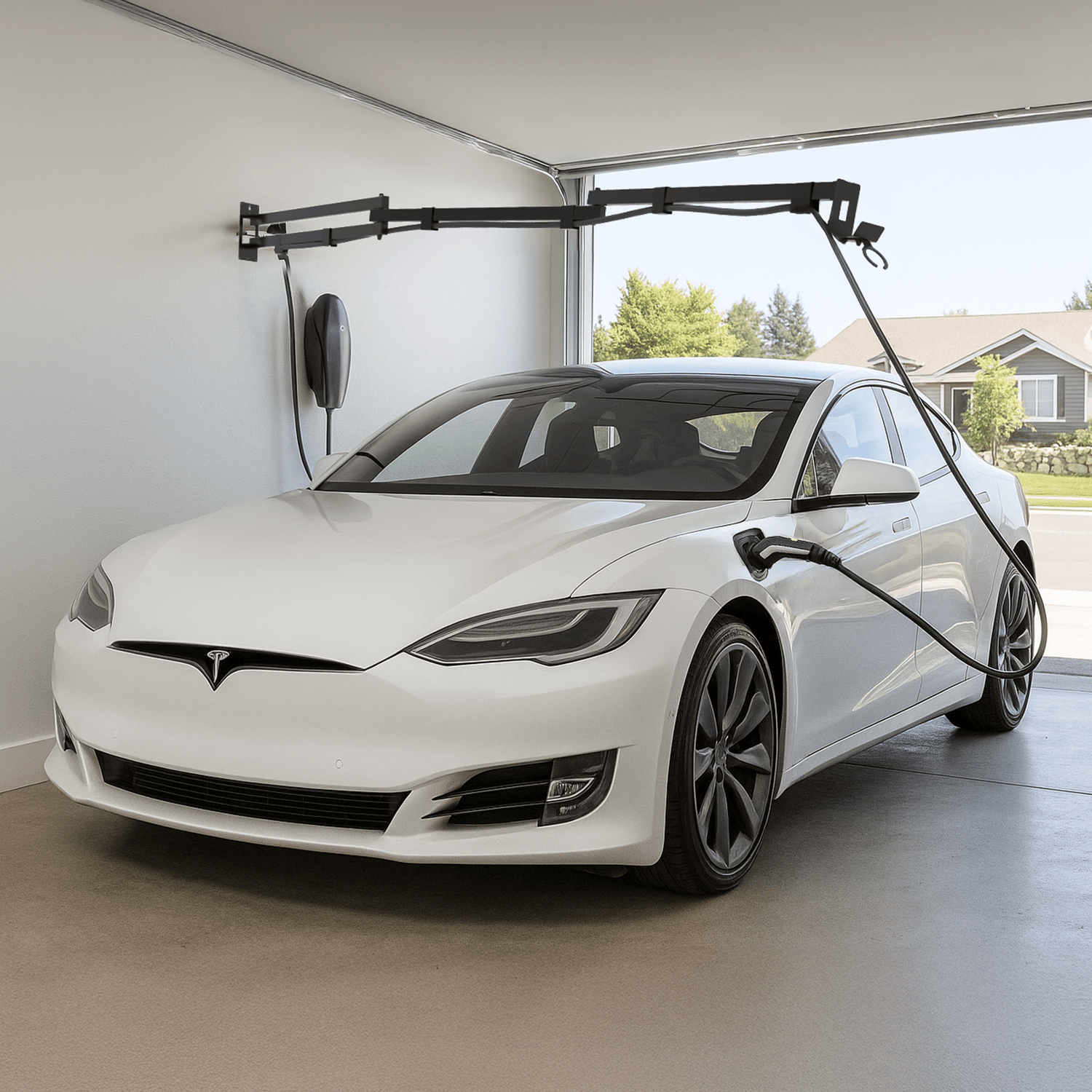 EV Hover v4 - Electric Vehicle Cable Management System (Up to 9 1/4 ft with the extender) EVH - V4 - 9FT - WHT - J1772