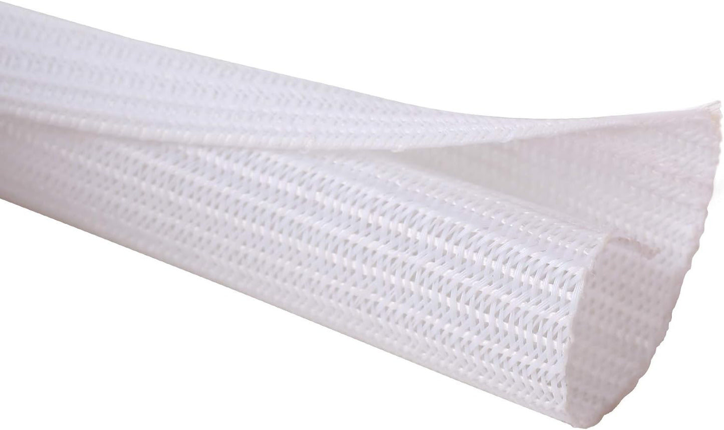 White Braided Cable Wrap Sleeve Protector - Self - Wrapping, Split Wire Loom for EV Charging Cables EVH - CBLWRP - 236in - WHT